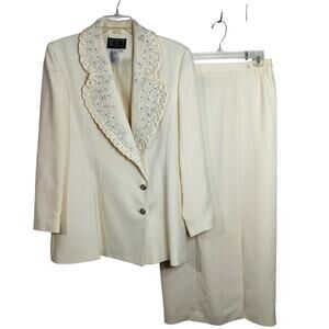 4162) Champagne Italy Elegant 2 pcs Satin, rhinestone Cream Skirt Set Size 12